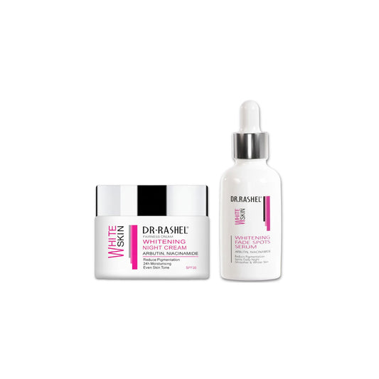 Dr. Rashel skincare products including a night cream and serum.